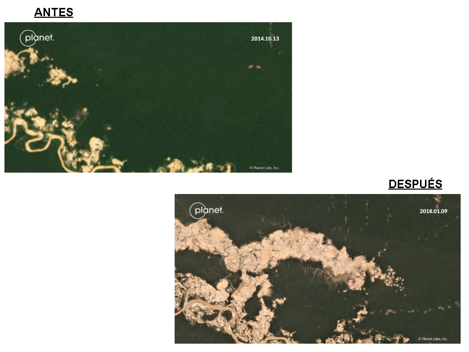 Deforestación Amazonia Perú - minería ilegal - Madre de Dios - Alerta Temprana con Planet