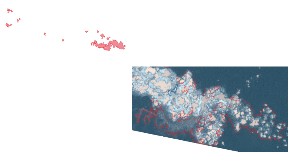 Mapa de detección de cambios 2017-2018 calculado con QGIS - Planetscope